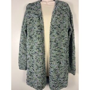 J.Jill Chunky Knit Open Front Long Cardigan Sweater Multi Color Speckled